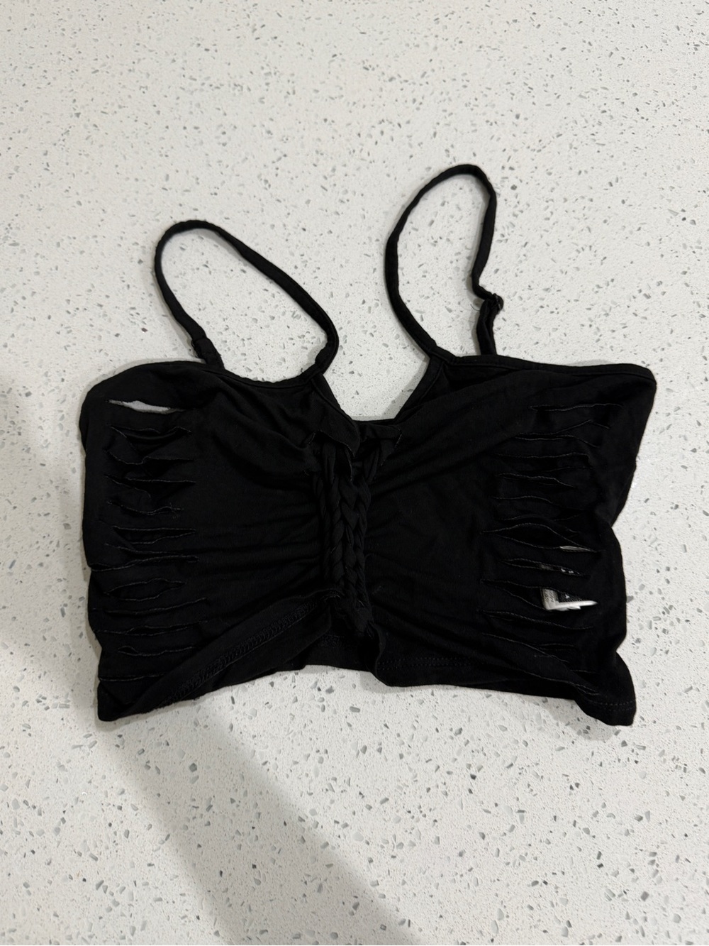 Black braided crop top with cut outs